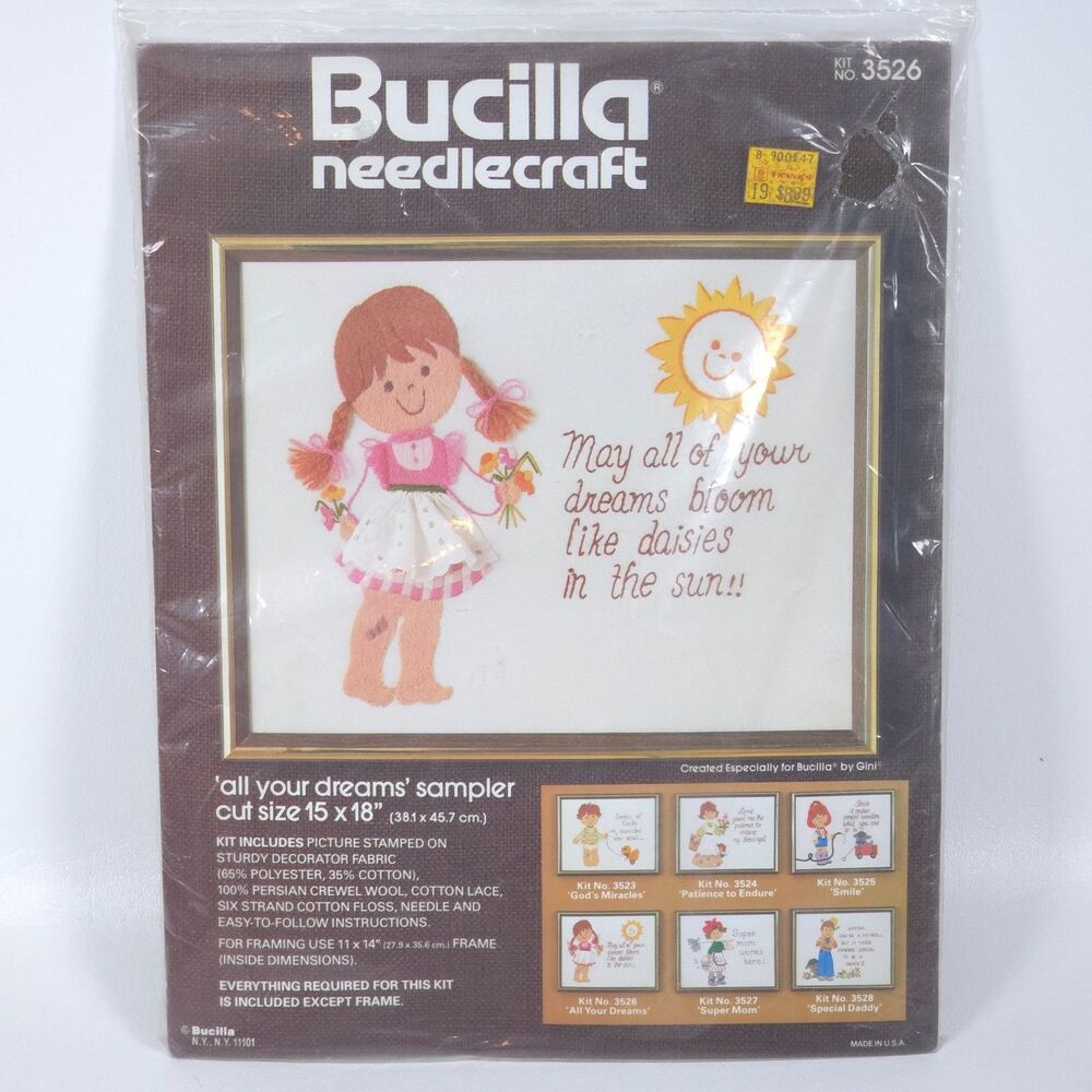 Vintage Bucilla All Your Dreams Crewel Kit 3526 15x18 Sealed NOS Grannycore Cute